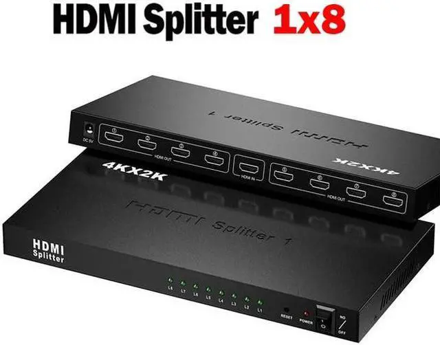 4K 30Hz HDMI Splitter 1X10 1x8 HDMI Video Distributor 1 in 10 out Video Amplifier 1080P 1x8 Splitter for TV PC Monitor Projector(UK Plug) (4K 1x8)