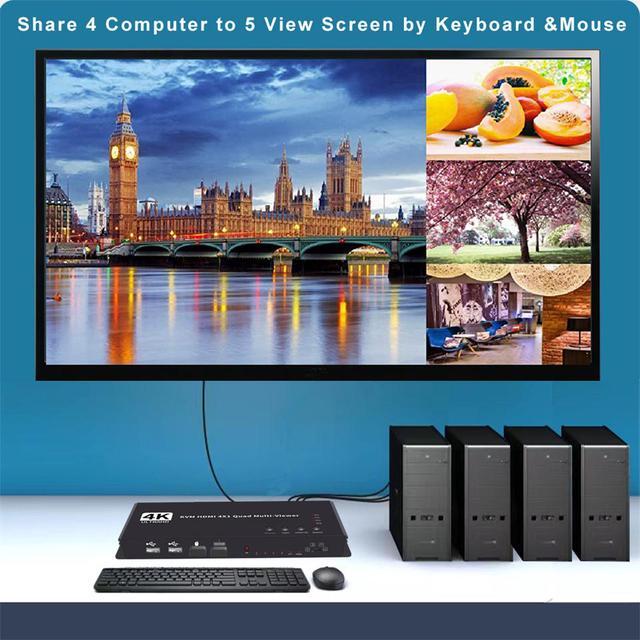 4K 4 In 1 Out HDMI KVM Multi-Viewer 4K 30Hz 2K 60Hz HDMI Screen Splitter With 5 Display Mode Seamless Switch For Engineer Exhibition Hall Video Meeting Surveillance Display Mall Etc