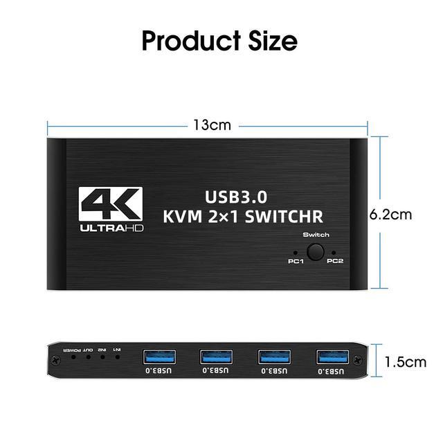 4K 60 USB KVM Switch USB 3.0 Switcher HDMI KVM Switch 2 In 1 Out For 2 PC Sharing Keyboard And Mouse EDID / HDCP Printer