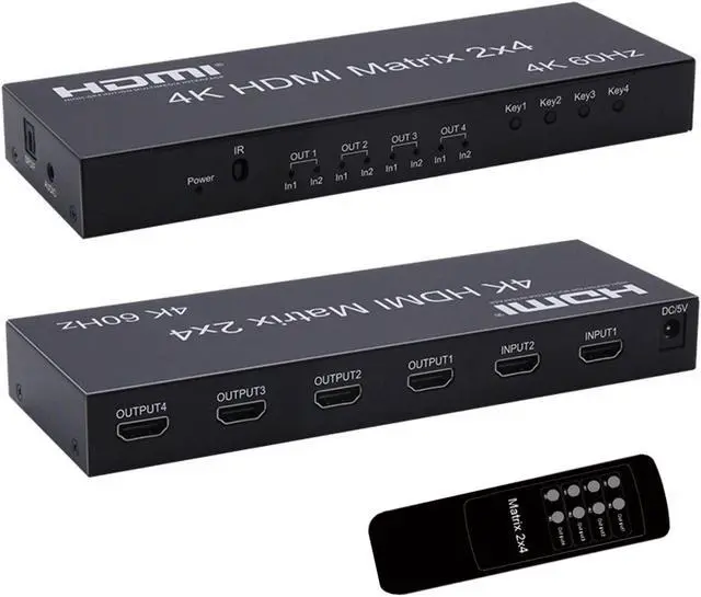 4K 60Hz 1080 2x4 Switcher Splitter HDMI-Compatible Video Adapter SPDIF 3.5mm Audio 2 in 4 out for Mi Box XBOX One X PS4 PC to TV(With EU Plug)