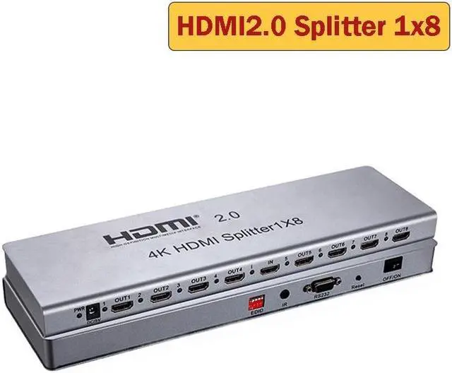 4K 60Hz 1x8 HDMI 2.0 Splitter 1 in 2 4 6 8 out 1x2 1x4 HDMI Distributer Splitter Video Converter EDID RS232 for PS4 PC DVD To TV(EU Plug) (HDMI 2.0 4K 1X8)