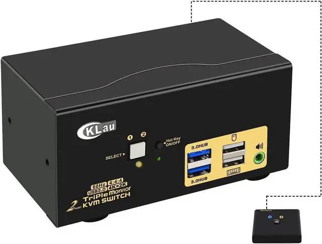 4K 60Hz 2 Port HDMI KVM Switch Triple Monitor with Audio Cables and 2 USB 3.0 Hub for 2 Computers Sharing Single Keyboard Mouse 3 Monitors and 2 Peripherals Support HDMI 2.0 EDID HDR10