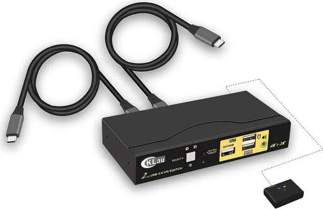 4K 60Hz 2 Port USB C KVM Switch with Audio Dual Port USB-C KVM Switcher for 2 Computers/Mac/Mobile Sharing 1 Monitor Keyboard and Mouse Support Most Operate System