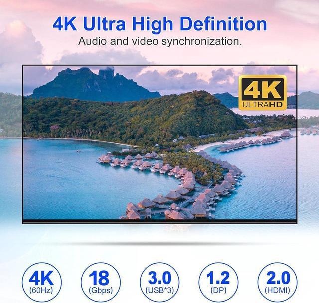 4K 60Hz Displayport + HDMI Dual Monitor KVM Switch 4PCs USB 3.0 KVM Switch 2 Monitors 4 Computers With Audio Microphone Output And 3 USB 3.0 Ports HDMI+DP Monitor Switch For 4 PCs 2 Monitors
