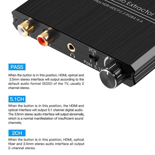 4K 60HZ HDMI 2.0 Audio Extractor Optical TOSLINK SPDIF 5.1CH R/L 4K HDMI To SPDIF+R/L+3.5MM 18Gpbs HDCP 2.2 With Volume Control