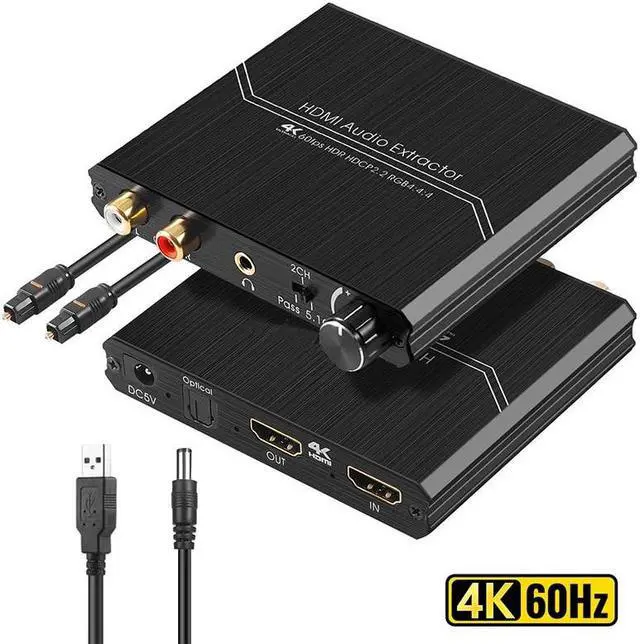 4K 60HZ HDMI 2.0 Audio Extractor Optical TOSLINK SPDIF 5.1CH R/L 4K HDMI to SPDIF+R/L+3.5MM 18Gpbs HDCP 2.2 with Volume Control