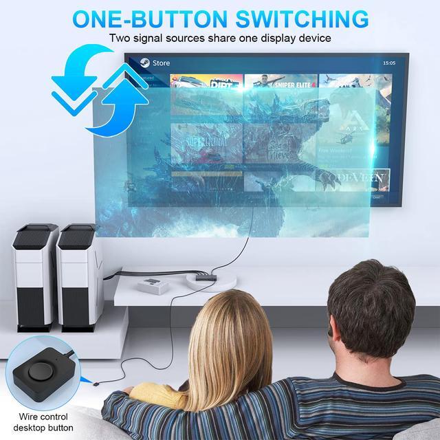 4K 60Hz HDMI KVM Switch 2 Port Box USB And HDMI Switches Share 2 Computers With One Keyboard Mouse And One HD Monitor HDMI KVM Switch Support Hotkey Switch And One Button Swapping