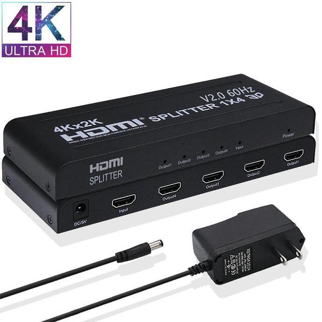 4K 60Hz HDMI Splitter 1 In 4 Out Ultra HD HDMI Video Distributor 1x4 Converter V2.0b HDCP 2.2 For PS4 TVBox PC Monitor Projector(US Plug) (4K 60Hz 1x4)