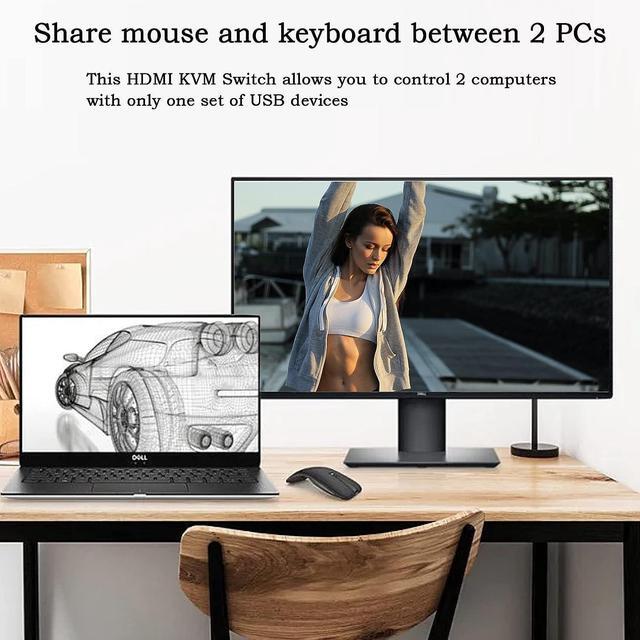 4K 60Hz HDMI USB Switch KVM Switcher Fo 2 PCs 1 Monitor 2 In 1 Out HDMI KVM Switcher Keyboard Mouse Printer Selector Switching For Desktop Computer Shared USB B 2 In 4 Out USB HUB Manual Switching