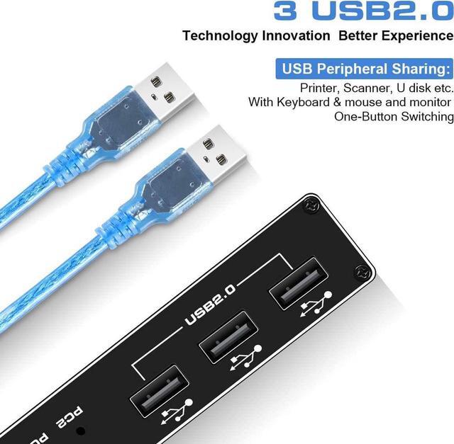 4K 60Hz HDMI2.0 USB KVM Switch For 2 Computers 1 Monitor Share 3USB2.0 Port Keyboard Mouse Printer Support Wire-Desktop Controller