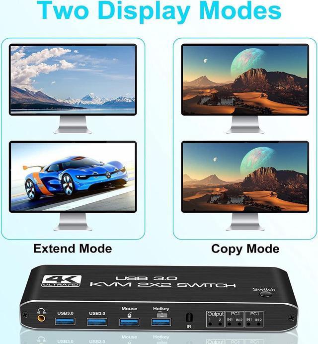4K 60Hz HDMI2.0b KVM Switch 2 Computers Dual Monitor 2 In 2 Out 2 Port Type-C HDMI KVM Switch With 4K HDMI 2xUSB 3.0 Keyboard Mouse For MacBook USB-C HDMI PC