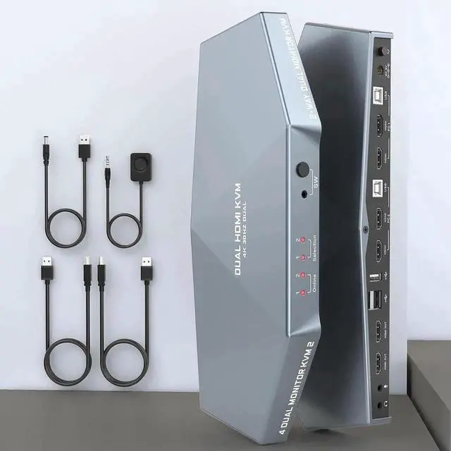 4K 60HZ KVM Switch 2 Monitors 2 Computers HDMI 2 Port Dual Monitor KVM KVM Switch Dual Monitor 4K 60Hz USB Hub Stereo Audio Hotkey Button Switching PC Keyboard Mouse Switcher Box with Cables