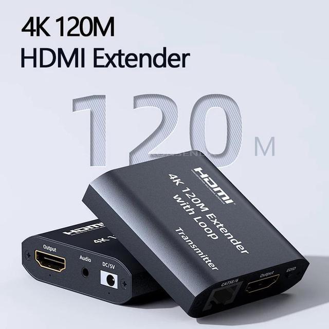 4K HDMI Extender 120M Over CAT5e/6 RJ45 1080P 60M HDMI To Ethernet Rj45 Extender Kit With Audio EDID For PS5 HDTV PC Laptop TV(USB Cable) (4K 120M No Audio)