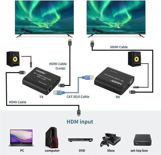 4K HDMI Extender 120M Over CAT5e/6 RJ45 1080P 60M HDMI To Ethernet Rj45 Extender Kit With Audio EDID For PS5 HDTV PC Laptop TV(USB Cable) (4K 120M No Audio)