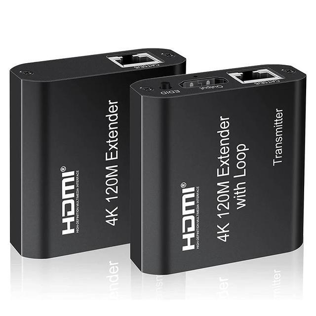 4K HDMI Extender 120M With Loop HDMI Ethernet Extender Over CAT5e/6 HDMI To Rj45 Extender With Audio EDID For PS5 HDTV PC Laptop(with UK Plug)