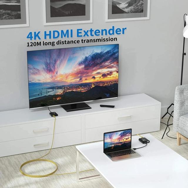 4K HDMI Extender 120M With Loop HDMI Ethernet Extender Over CAT5e/6 HDMI To Rj45 Extender With Audio EDID For PS5 HDTV PC Laptop(with UK Plug)