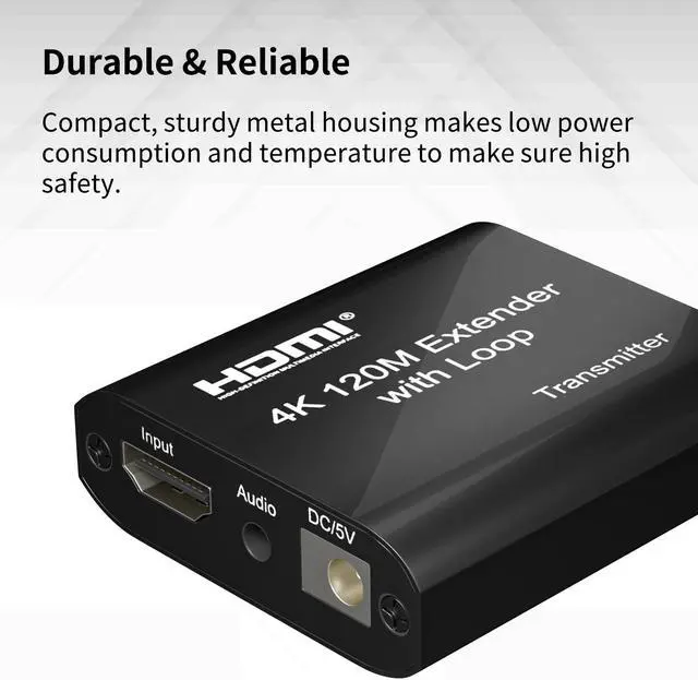 4K HDMI Extender 120M with Loop HDMI Ethernet Extender over CAT5e/6 HDMI to Rj45 Extender with Audio EDID for PS5 HDTV PC Laptop(with UK Plug)