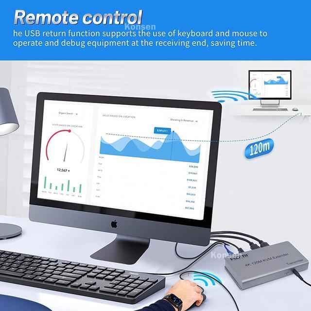 4K HDMI KVM Extender 120M HDMI USB KVM Extender Over Ethernet Rj45 Cat6/7 Cable Support Keyboard Mouse For PC DVR Touch Screen(AU Plug) (TX And RX)
