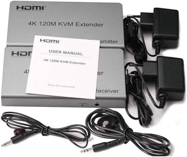 4K HDMI KVM Extender 120M HDMI USB KVM Extender over Ethernet Rj45 Cat6/7 Cable Support Keyboard Mouse for PC DVR Touch Screen(AU Plug) (TX and RX)
