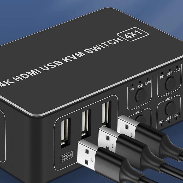 4K HDMI KVM Switch 4 In 1 Out KVM USB HDMI 2.0 Switcher Selector 4 Port 4K 60Hz KVM Switch Box HDR HDCP 2.2 For Laptop PC Xbox HDTV 4 Computers Share 1 Keyboard Mouse And 1 HD Monitor