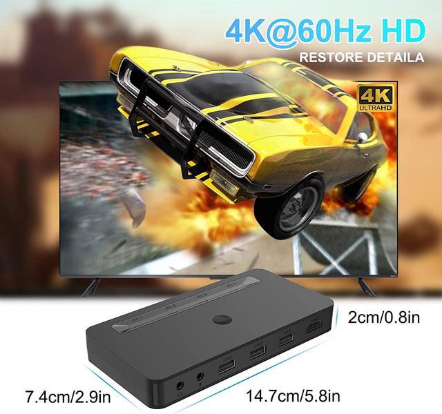 4K HDMI KVM Switch 4 Ports For 4 Computers Share One HD 4K Monitor 3 USB Devices Keyboard Mouse Printer 2 3.5mm Headphone Jack Including 4 HDMI Cable And 1 Remote Controller