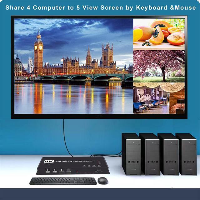 4K HDMI KVM Switch 4x1 Quad Multi Viewer 4 In 1 Out KVM HDMI Processor Screen Multiviewer Seamless For 4 PC Share Mouse Keyboard