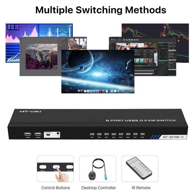 4K HDMI KVM Switch Box - Video Keyboard Mouse Switch Board 8 Ports HDMI 4 USB KVM Switch USB Switch 8 Computer Control With 3-Switching Methods Plug-and-Play Black