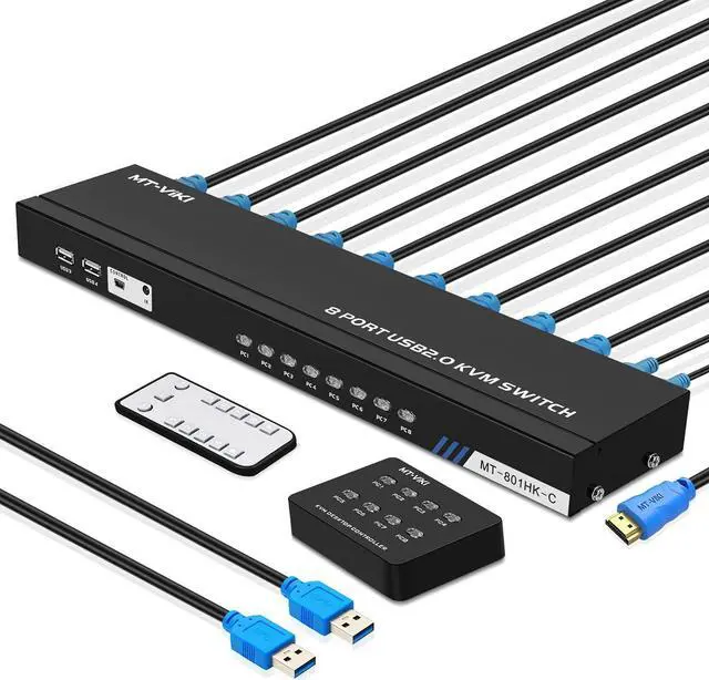 4K HDMI KVM Switch Box - Video Keyboard Mouse Switch Board 8 Ports HDMI 4 USB KVM Switch USB Switch 8 Computer Control with 3-Switching Methods Plug-and-Play Black