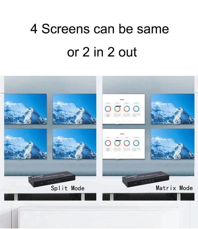 4K HDMI Matrix 2 In 4 Out Video Matrix Switch 2x4 4K 60Hz For HDMI Splitter Switch Matrix With SPDIF R/L Audio For PC TV Monitor(with AU Plug) (with Retail Package)