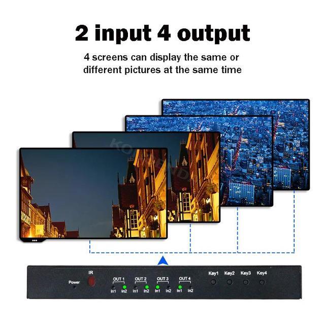 4K HDMI Matrix 2 In 4 Out Video Matrix Switch 2x4 4K 60Hz For HDMI Splitter Switch Matrix With SPDIF R/L Audio For PC TV Monitor(with AU Plug) (with Retail Package)