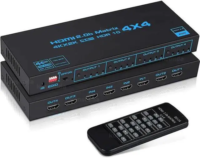 4K HDMI Matrix Switch 4 In 4 Out 4K 60Hz True Matrix HDMI Switcher Splitter 4x4 Audio Video Converter Support HDR EDID HDCP 2.2(with AU Plug)