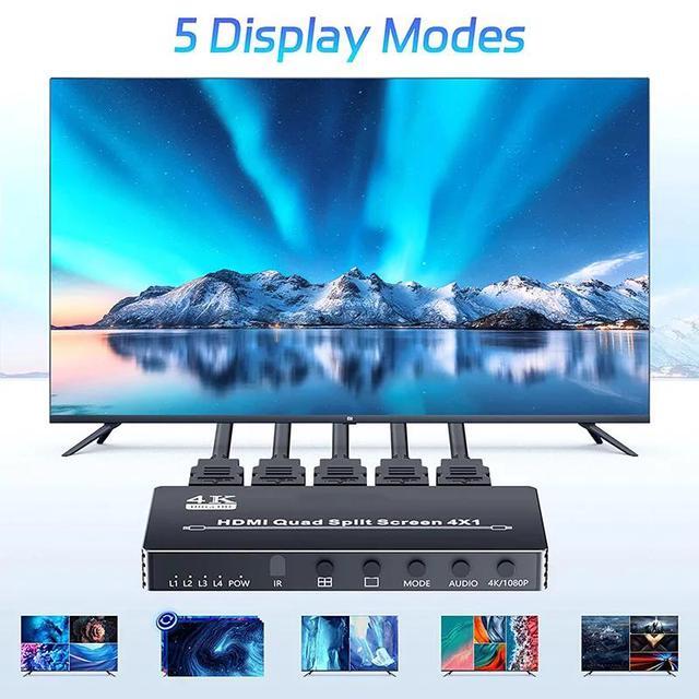 4K HDMI Quad Multiviewer 4x1 1080P HDMI Screen Multi-Viewer Seamless Switcher 4 In 1 Out Screen Segmentation Video Multiplexer(with AU Plug)