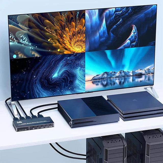 4K HDMI Quad Multiviewer 4x1 1080P HDMI Screen Multi-Viewer Seamless Switcher 4 In 1 Out Screen Segmentation Video Multiplexer(with AU Plug)