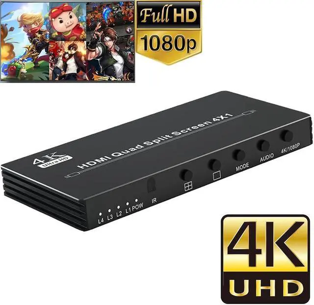 4K HDMI Quad Multiviewer 4x1 1080P HDMI Screen Multi-Viewer Seamless Switcher 4 in 1 out Screen Segmentation Video Multiplexer(with AU Plug)