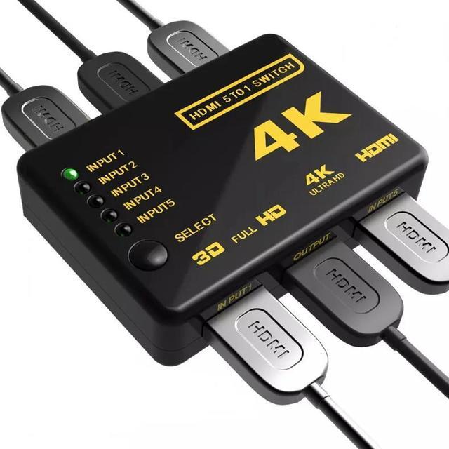 4K HDMI Switcher 5x1 3x1 1080P HDMI Video Switch Selector Box 5 In 1 Out With Remote Controlle For PC Loptop Xbox TVBOX HDTV PS5(5 In 1 Out)