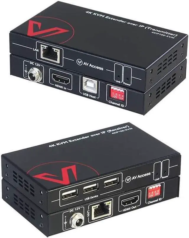 4K HDMI USB KVM Extender TCP/IP Over Single Cat5e/6/6a/7 up to 120M(390ft) 1080P 120Hz Plug & Play Keyboard & Mouse Over Network Zero Latency 3 Ports USB Hub DIP up to 16 Sets (4KIP100-KVM)