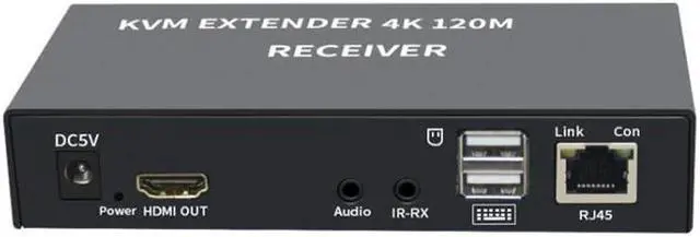 4K HDTV 120M KVM Extender HDMI-Compatible USB-A Keyboard Mouse 3.5mm AUX Aluminium Alloy Over CAT6 RJ45 Lan Ethernet Extender(With US Plug)