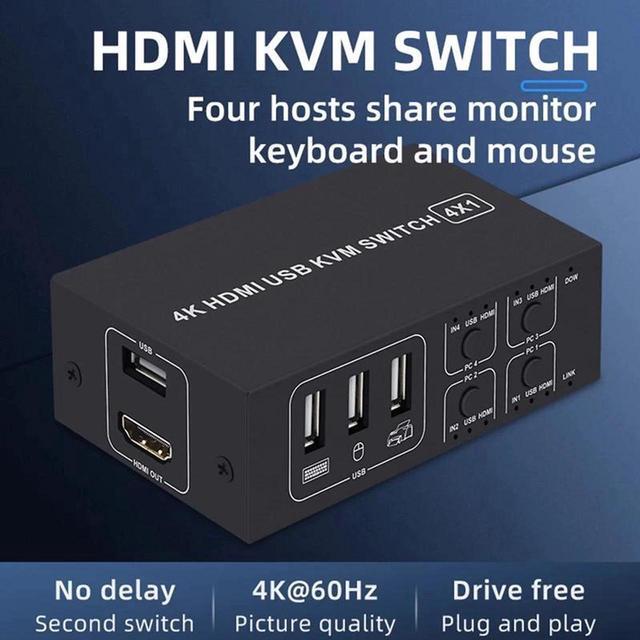 4K KVM Switch 4 Port USB KVM Switcher 4x1 4kX2K/60HZ HDCP 2.2 With Desktop Controller For PC Laptop Windows&macs