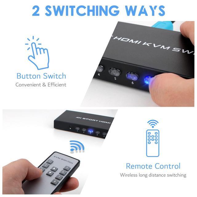 4K KVM Switch 8 Port HDMI USB Switch For 8 Computers Share 4K 30Hz HD Monitor And 4 USB Devices With IR Remote And 8 HDMI&USB KVM Cables