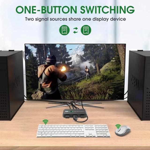 4K KVM Switch HDMI 2 Port Box USB HDMI KVM Switches For 2 Computers Share Keyboard Mouse Printer And One HD Monitor Support UHD 4K 60Hz With 2 USB Cables And 2 HDMI Cables