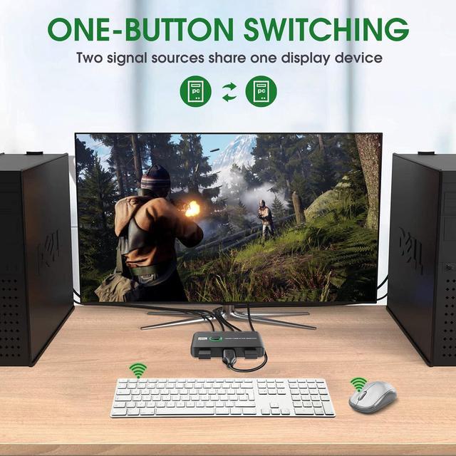 4K KVM Switch HDMI 2 Port Box USB HDMI KVM Switches For 2 Computers Share Keyboard Mouse Printer And One HD Monitor Support UHD 4K 60Hz With 2 USB Cables And 2 HDMI Cables