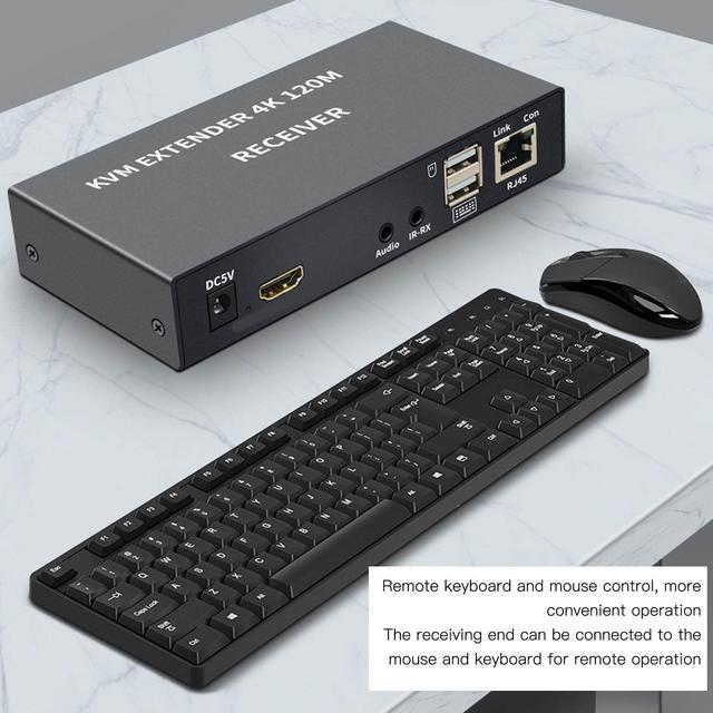 4K KVM Switch USB KVM Extender Cat5e/6 Up To 120M Plug And Play Infrared Single Network Extender For Keyboard Mouse Computer Host Laptop PS3 4(US Plug)