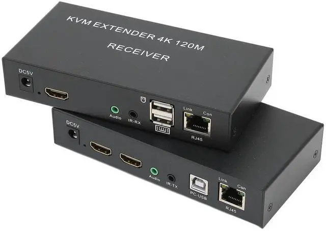 4K KVM Switch USB KVM Extender Cat5e/6 Up to 120M Plug and Play Infrared Single Network Extender for Keyboard Mouse Computer Host Laptop PS3 4(US Plug)