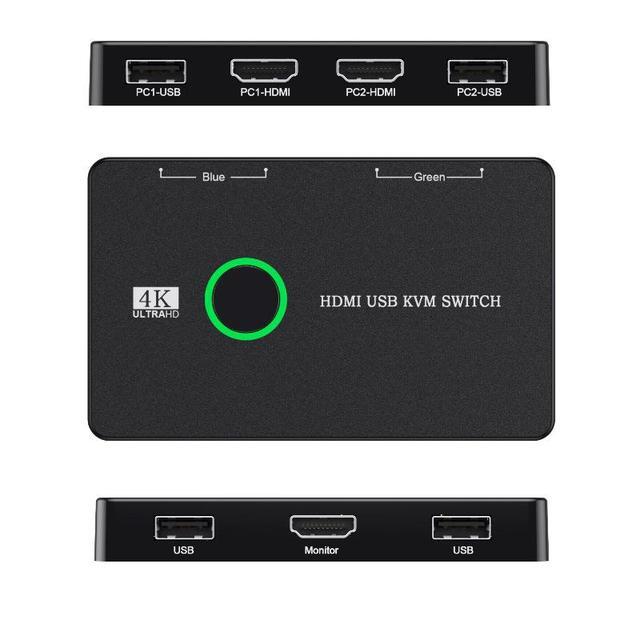 4K USB HDMI KVM Switch 2 Port HDMI Switcher Selector Box USB And HDMI Switch For 2 Computers Share Keyboard Mouse Printer And One HD Monitor