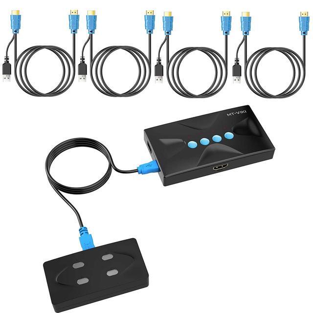 4K USB HDMI KVM Switch 4 Port HD Switcher Selector 4 Computers Share 1 Monitor/Keyboard/Mouse/Printer/U Disk Upgraded Port & Cables