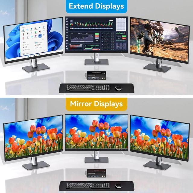 4K144Hz Triple Monitor HDMI KVM Switch 3 Monitors 2 Computers 8K60Hz 2 PC 3 Monitors KVM Switches With 4 Ports USB 3.0 To Connect Keyboard Mouse And Printer Includes 2 USB 3.0 Cables And DC12V Adapter