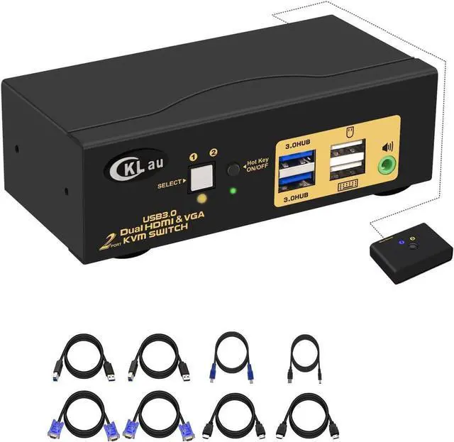 4Kx2K 60Hz 4:4:4 2 Port USB 3.0 Dual Monitor KVM Switch HDMI + VGA with Audio and Cables HDMI VGA KVM Switch 2 Monitors 2 Computers Support Wireless Keyboard Mouse
