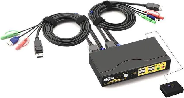 4Kx2K 60Hz DP 1.2 Dual Port Displayport KVM Switch with Audio and Cables for 2 Computers 1 Monitor Support Keyboard Mouse Switching