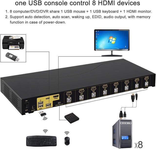 4Kx2K 8 Port HDMI KVM Switch With Cables And USB 2.0 Hub Rack Mount KVM Switch Supports Keyboard Mouse Switching For Windows Linux Mac Debian Ubuntu Fedora Raspberry Pi And Ubuntu