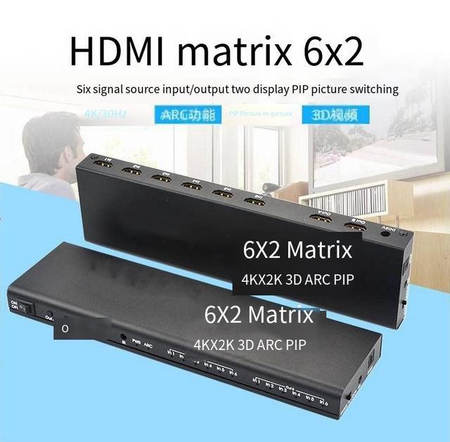 4KX2K HDMI Matrix 6X2 High-definition Switching Distributor 6-in-2-out Picture-in-picture Function ARC Audio Return